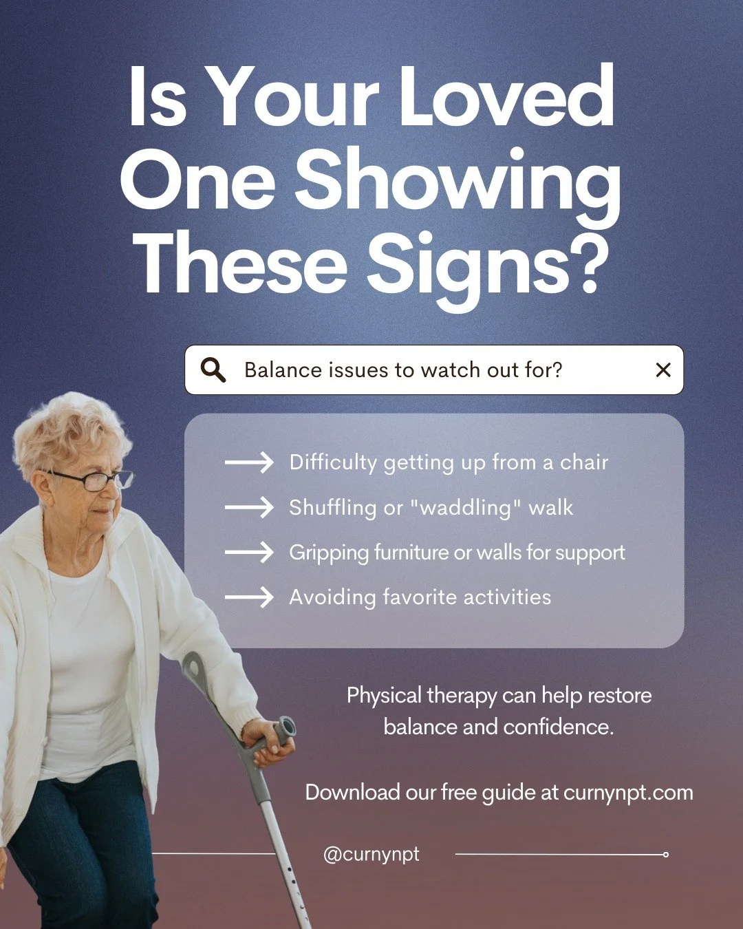 Notice your mom holding onto the kitchen counter just to walk across the room? Or your dad rocking back and forth three times before he can stand up? 

... Those aren't just "getting older" things.

👉 They're balance problems that are fixa