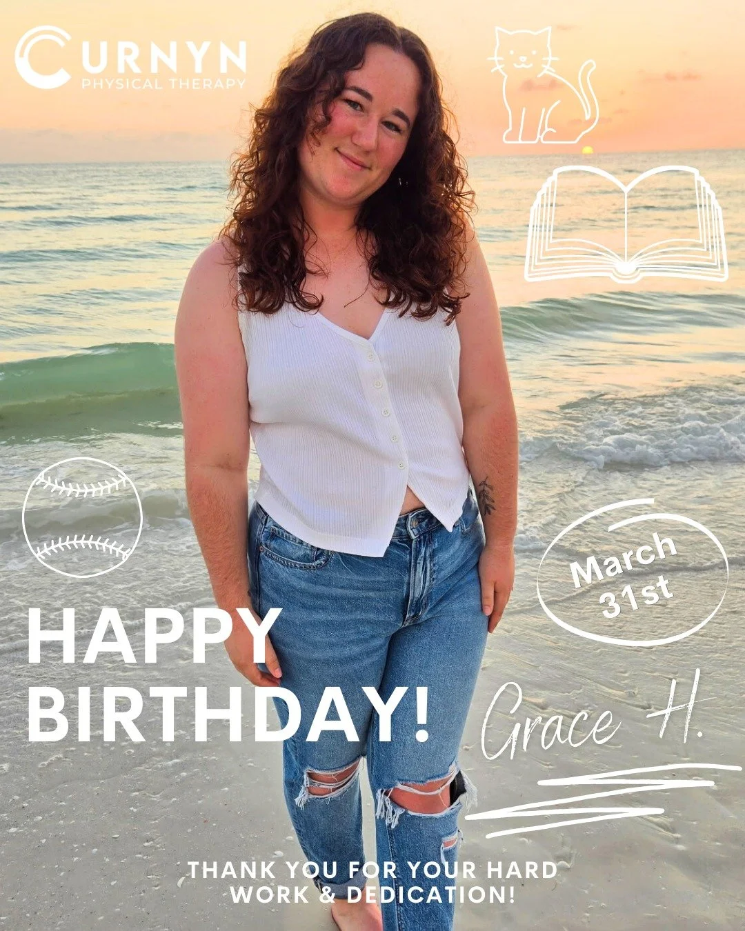 It's Grace's birthday!! 🥳

As one of our wonderful techs, Grace is an integral part of the Curnyn PT team. And we couldn't be more grateful to have her on board! 

Originally from Spring, Texas, she played softball through her freshman year of colle
