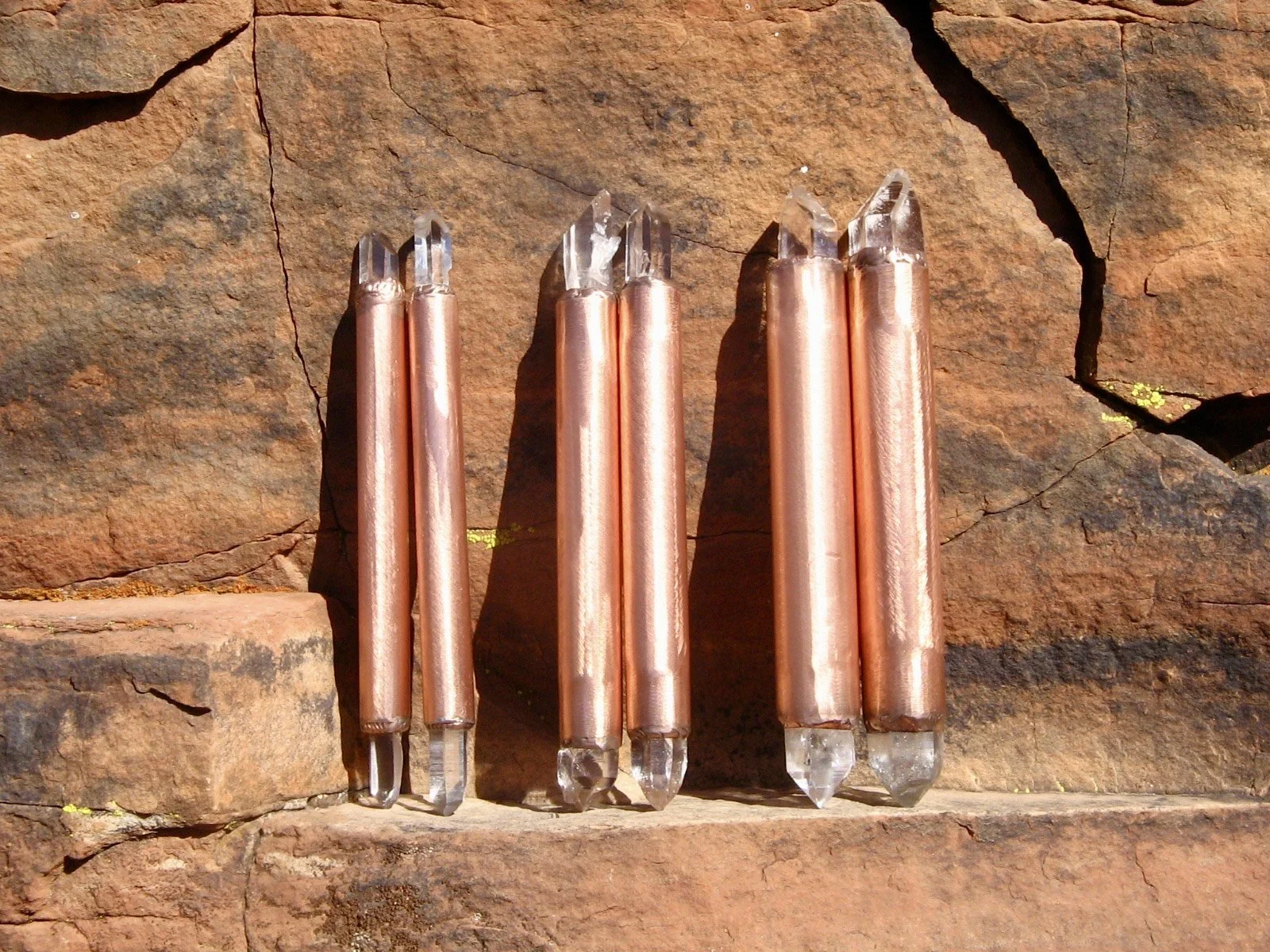 Crystal Channeling rods with quartz crystals and formed copper.
