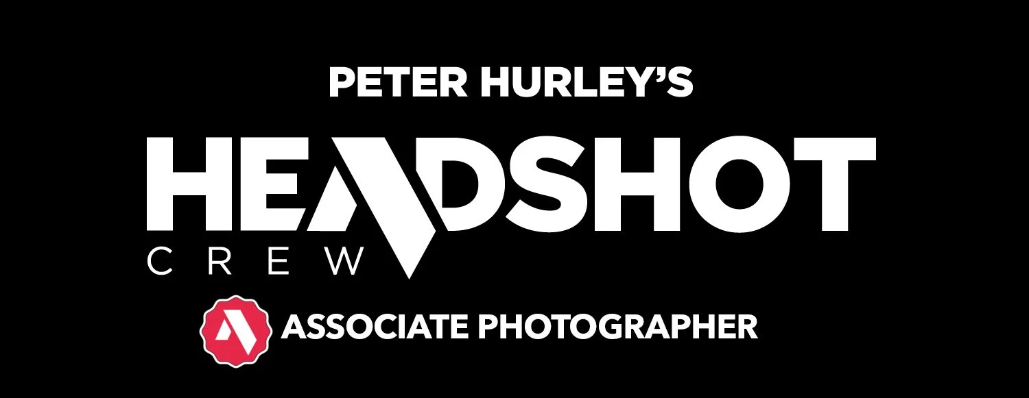 Logo for Peter Hurley's Headshot Crew, with the title 'Associate Photographer' and a red Adobe logo.