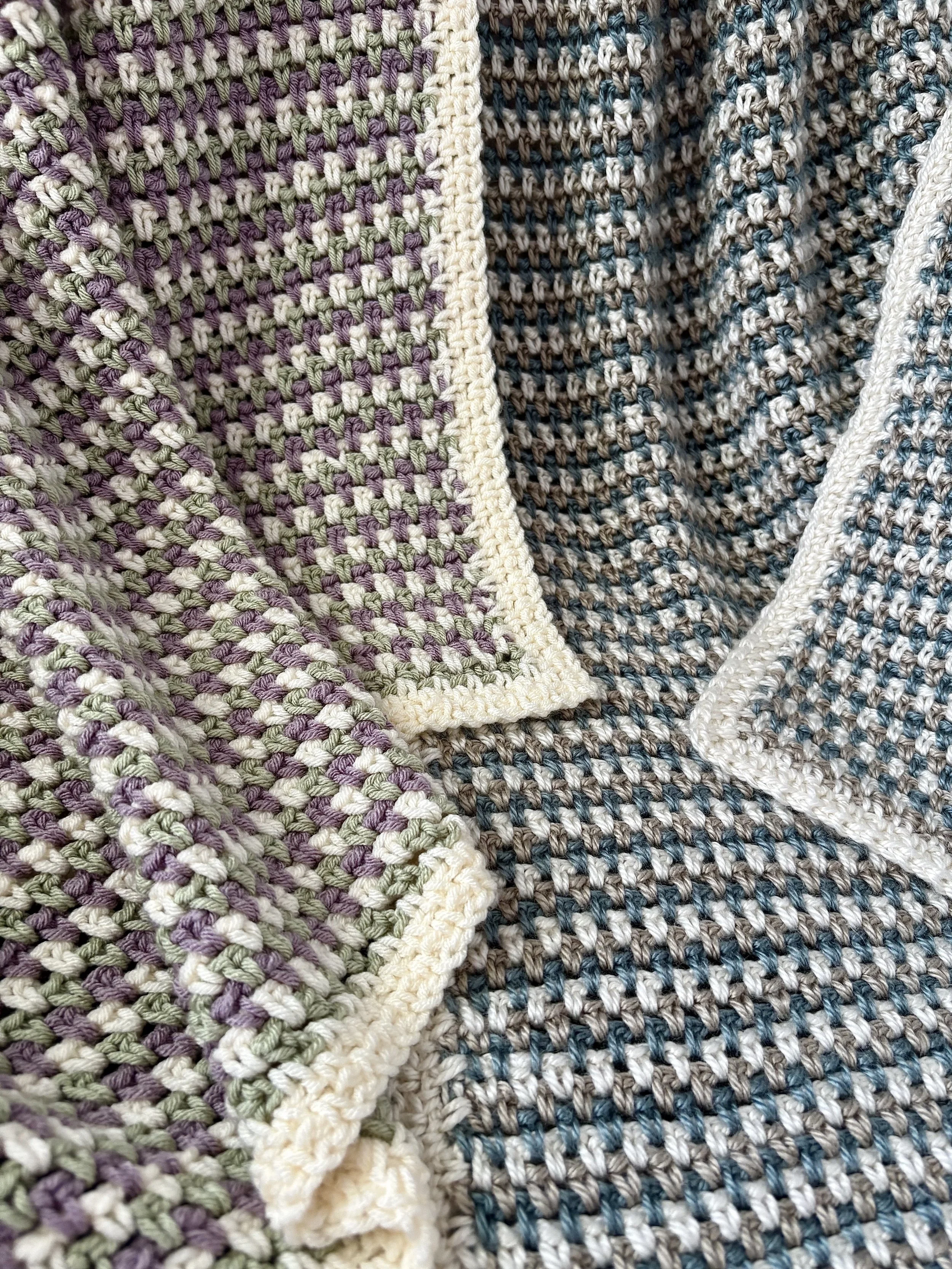 Tri-Color Moss Stitch Crochet Baby Blanket PATTERN (English only)©