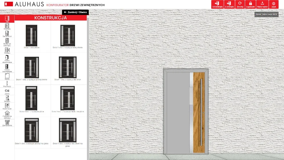 wizualizacja konfiguratora drzwi zewnętrznych aluhause