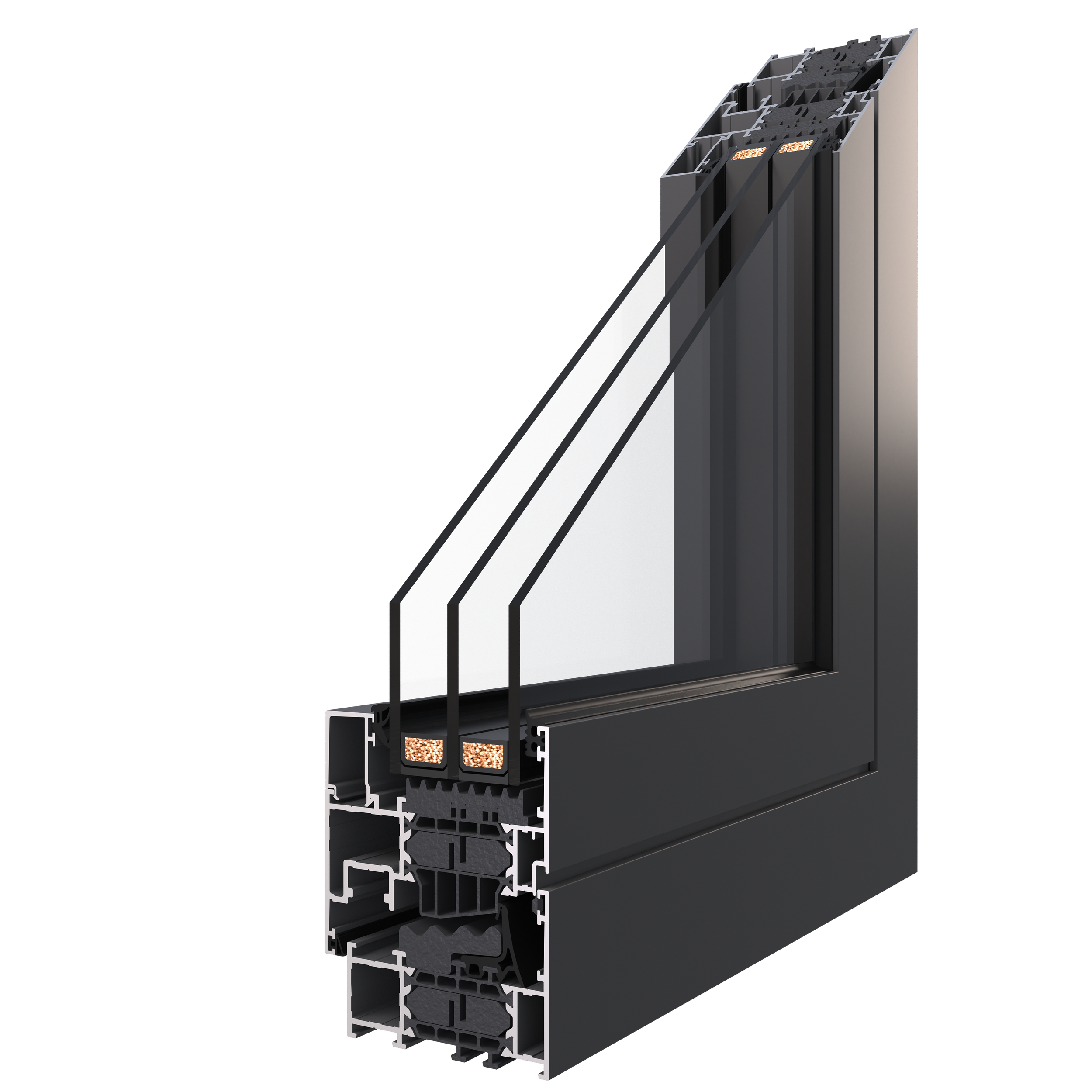 przekrój okna aluminiowego miru evo standard marki aluhaus