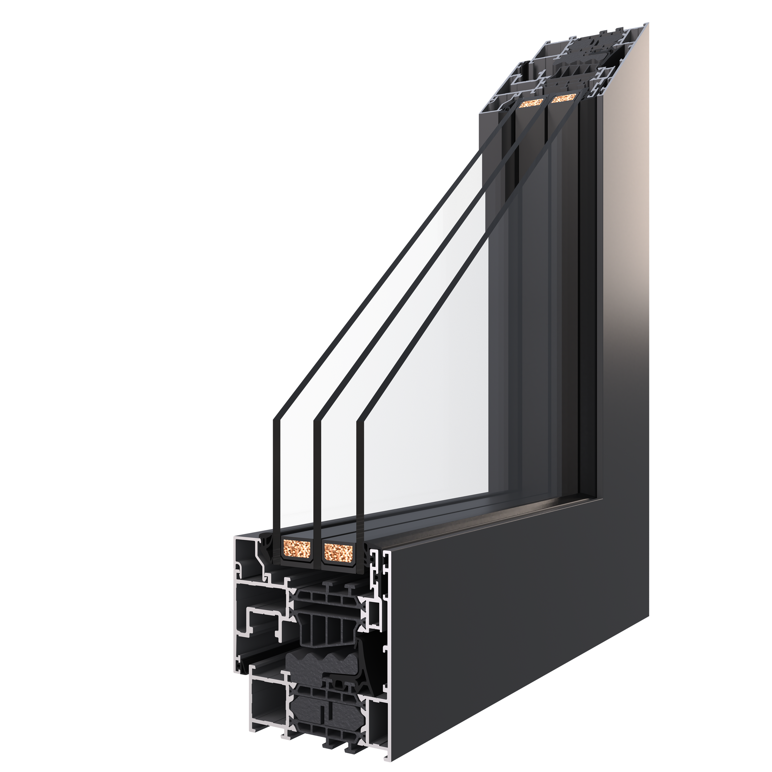 przekrój okna aluminiowego miru evo steel marki aluhaus