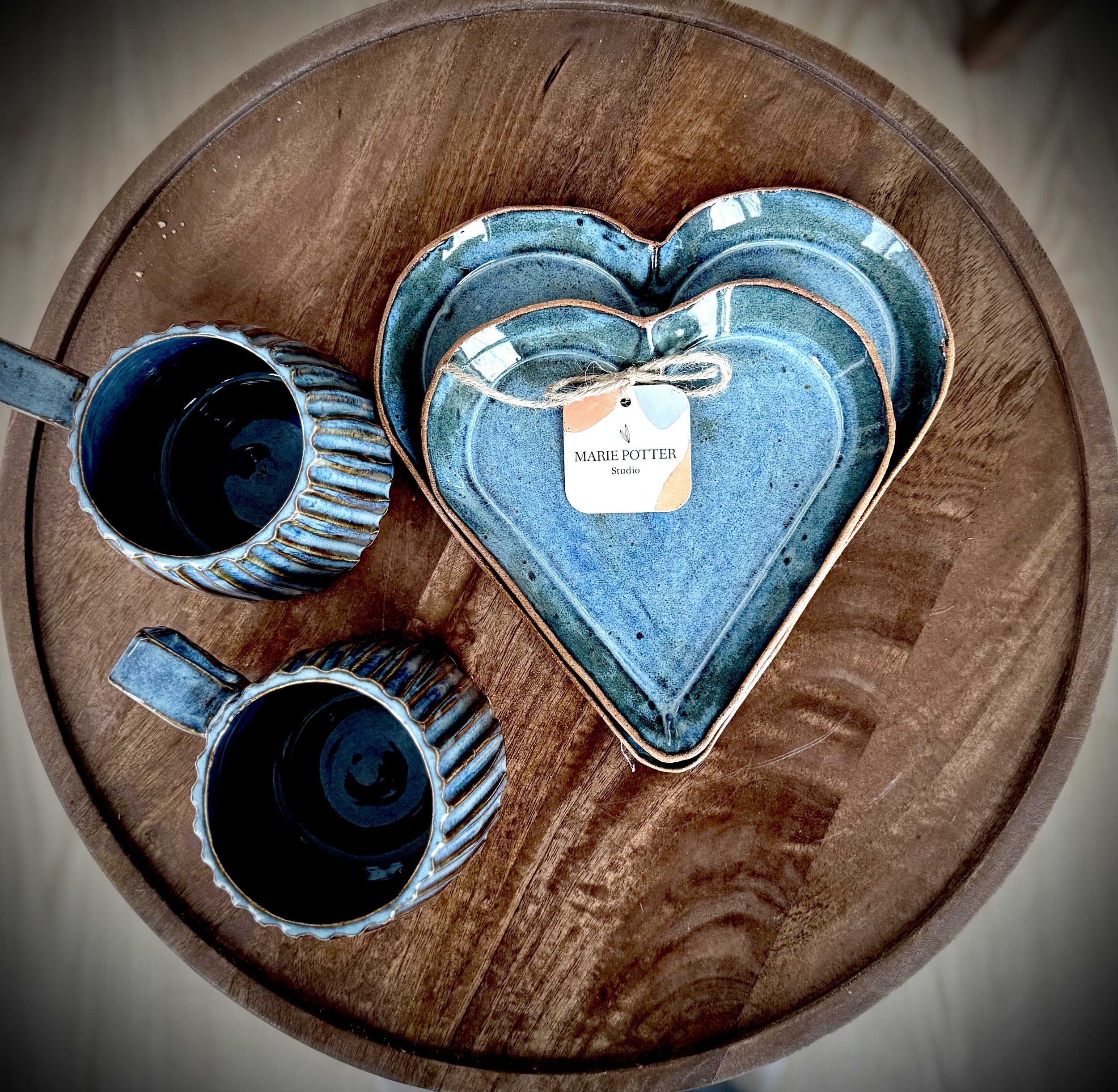 Assiettes en forme de coeur 3 tailles - Bleu Jeans