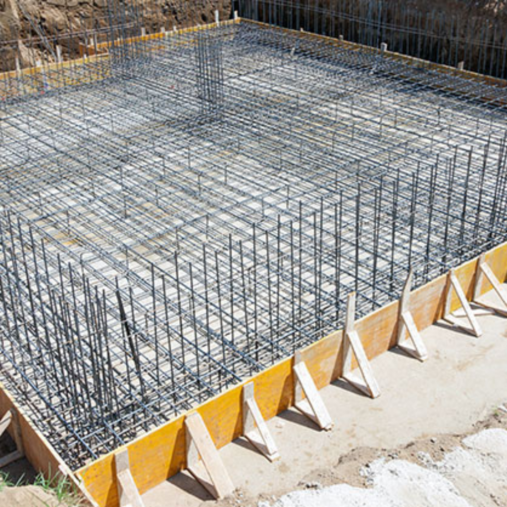 Installed rebar for concrete formwork