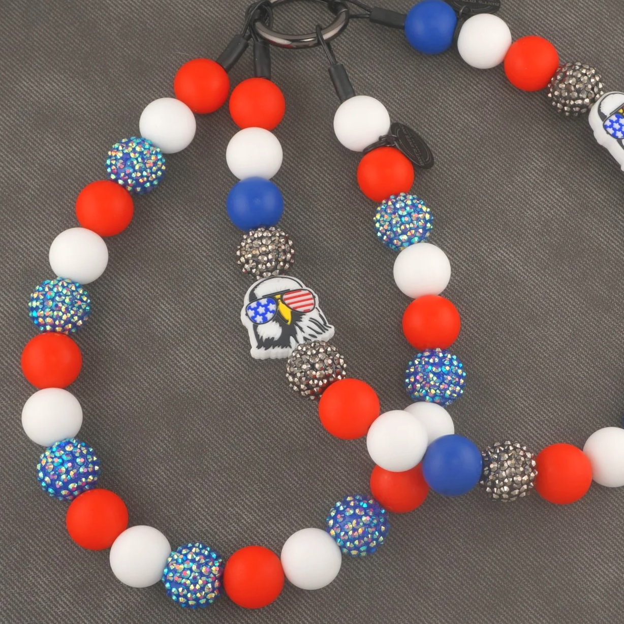 4th of July themed dog collars and necklaces with rhinestones.