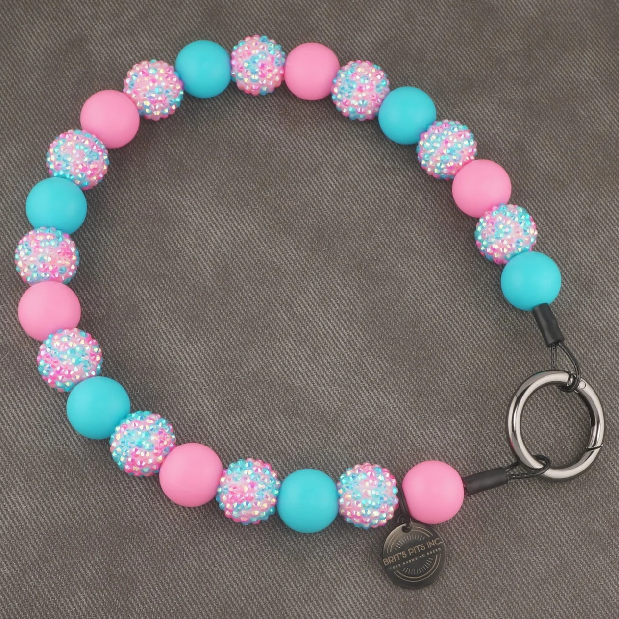 Ocean Eyes & Pink Skies - Stylish beaded dog collar and necklace with bright pink and blue with rhinestones