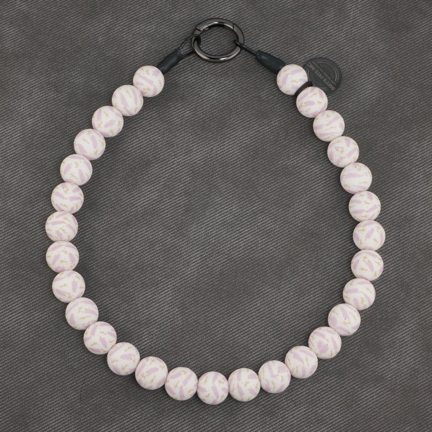 Stylish Custom Beaded Dog Collars and Necklaces in pink and white swirls