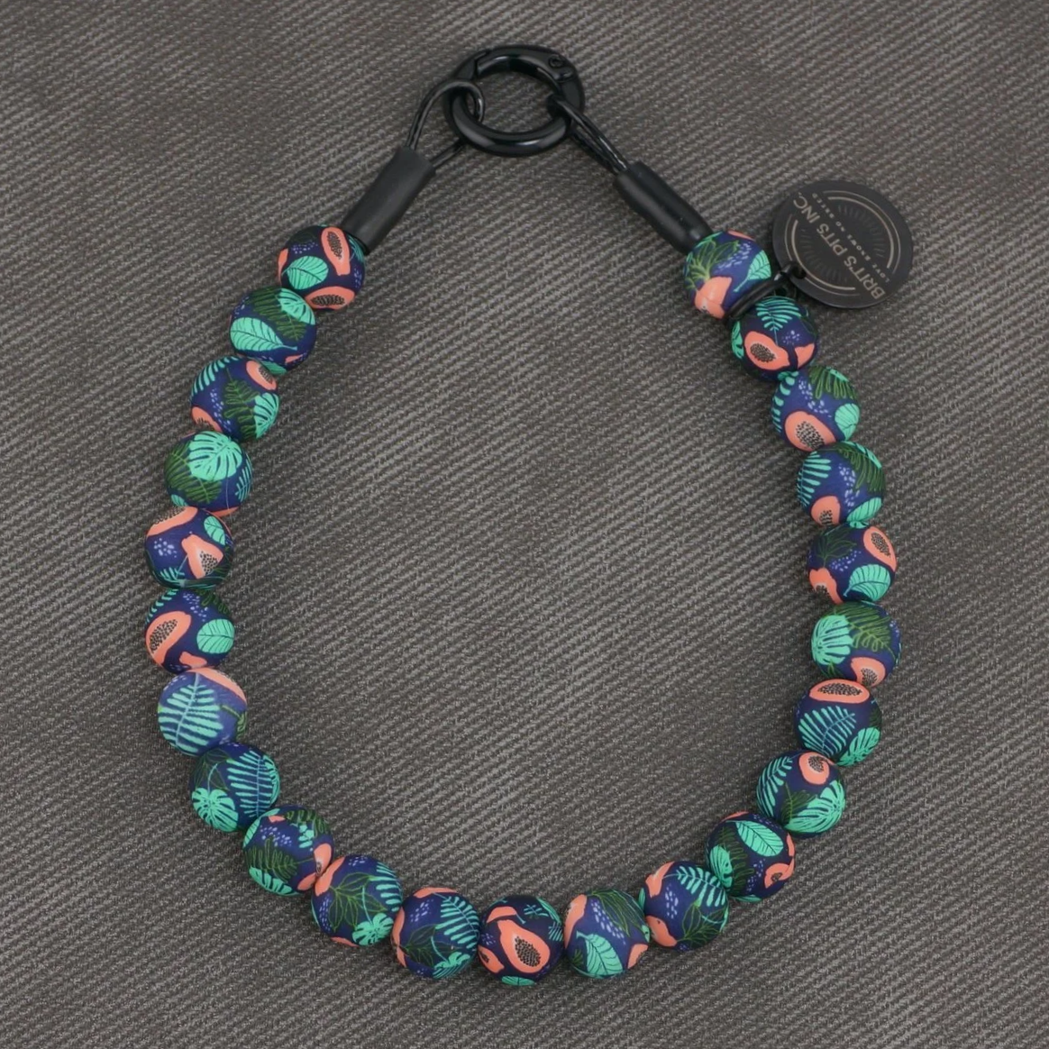 Stylish Custom Dog Collars and Necklaces with vacation vibes in pink, peach papaya, teal, blue pattern