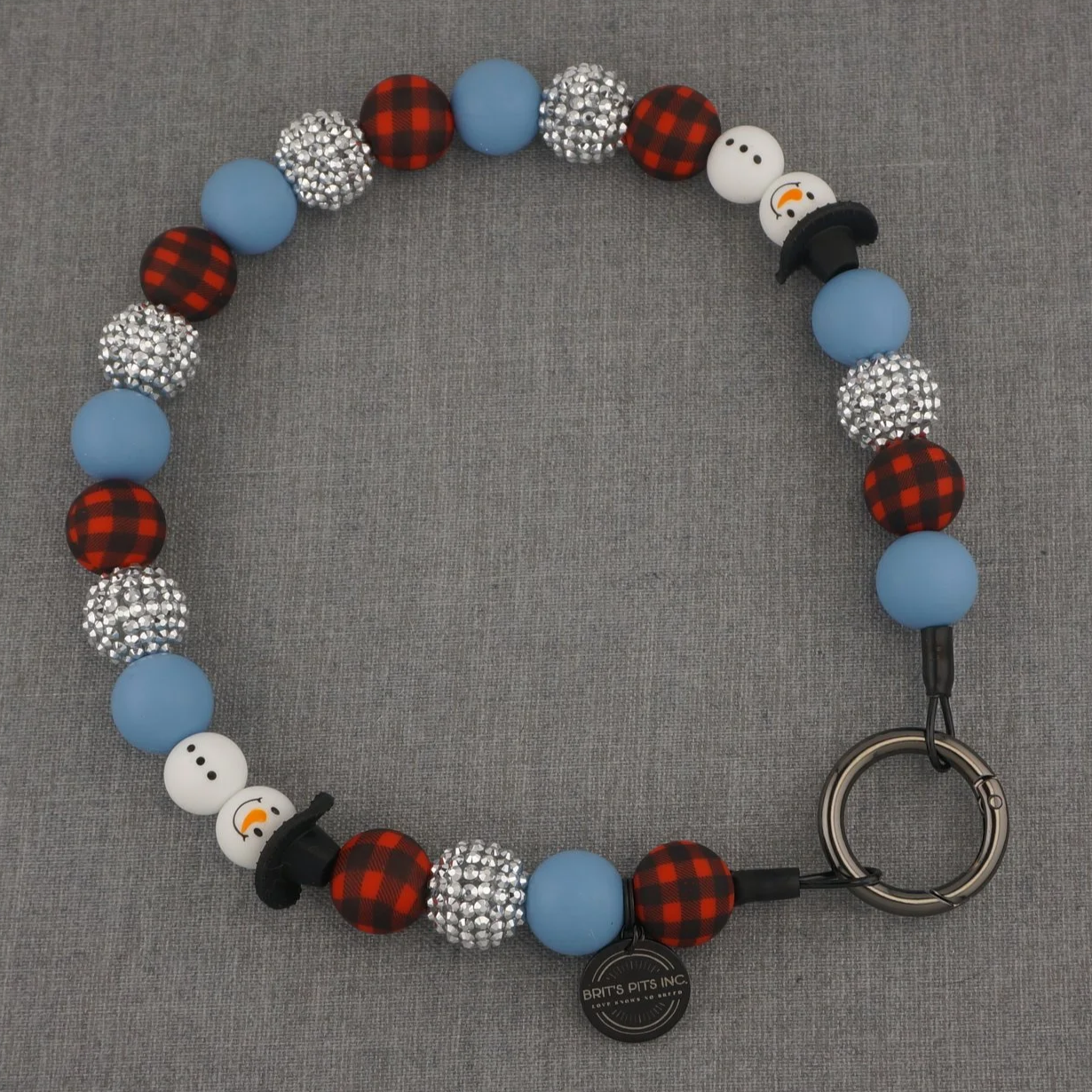 Decorative Snowman Christmas Dog Collars and Necklaces with red plaid, blue, and silver rhinestones.