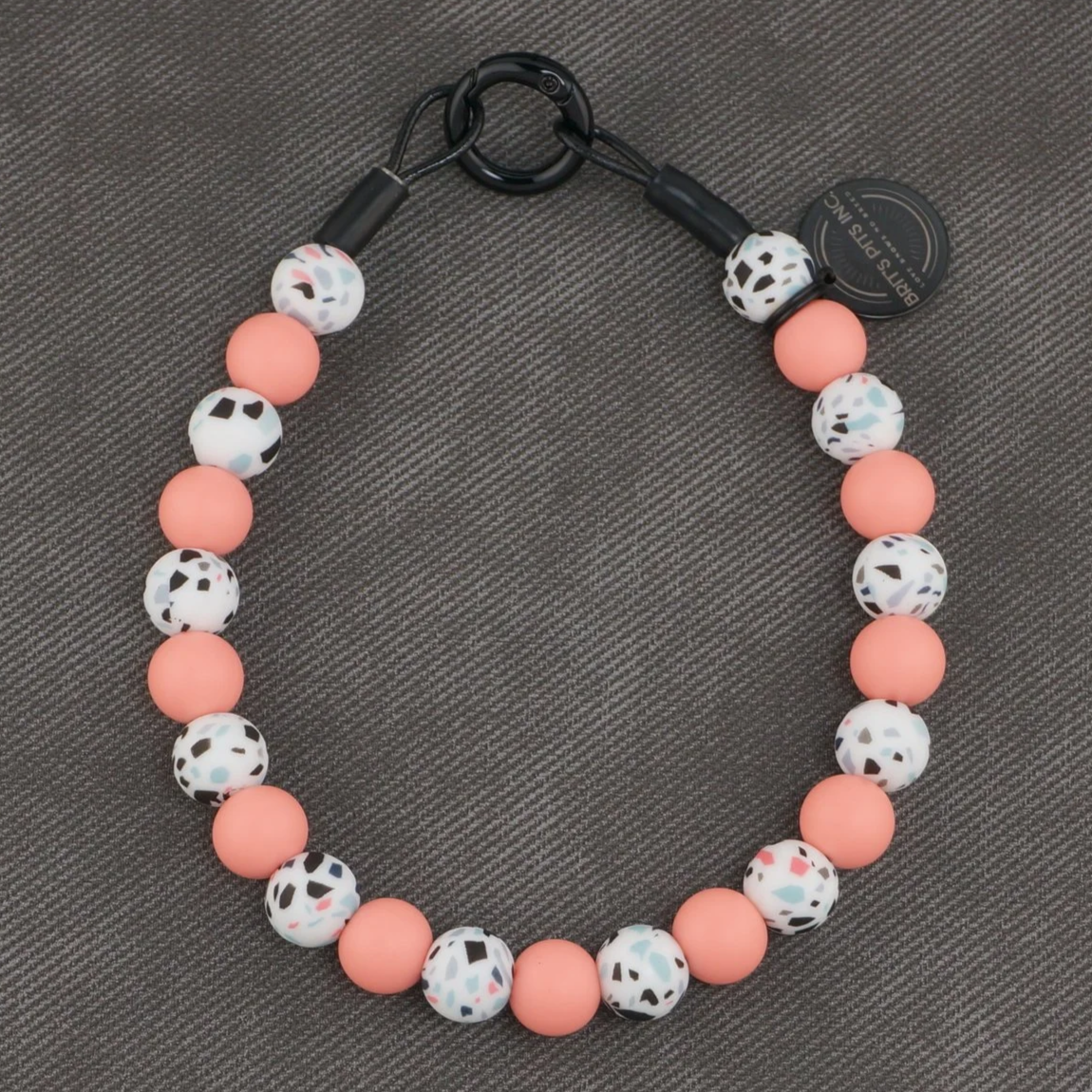 Stylish Custom Dog Collars and Necklaces with vacation vibes in pink, peach, white, terrazzo pattern