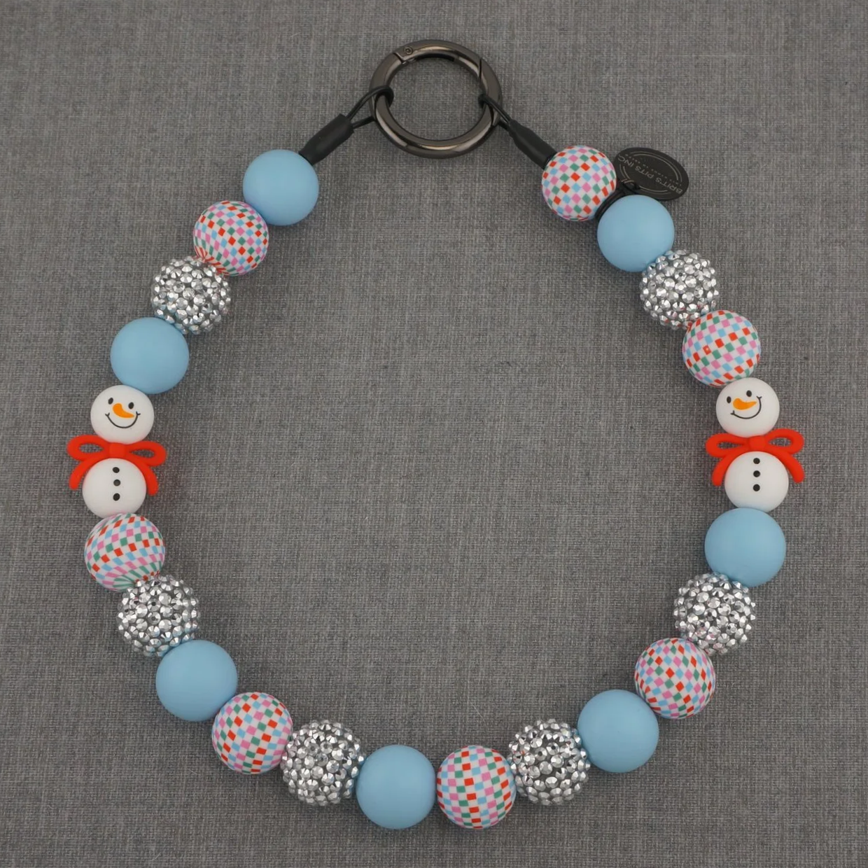Snowman holiday themed decorative dogs collars and necklaces with checkered and rhinestone beads.