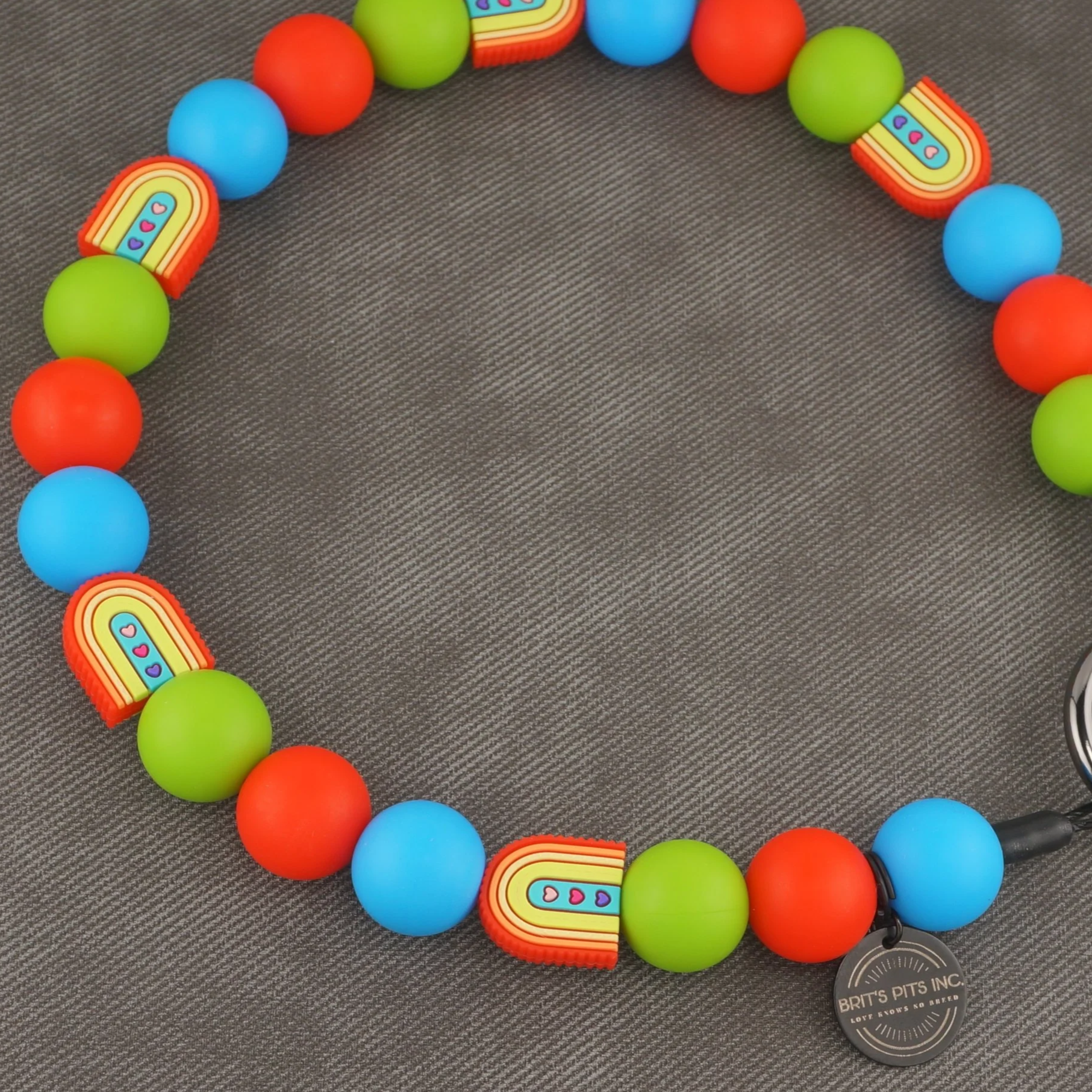 Stylish Rainbow Custom Beaded Dog Collars and Necklaces in red, blue, green.  Taste the rainbow. Bold colors.