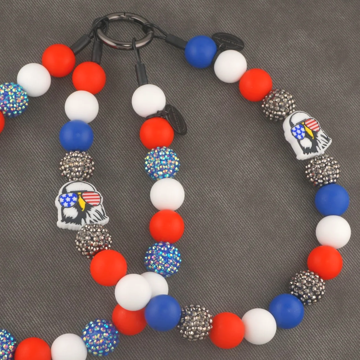 4th of July themed dog collars and necklaces with bald eagles and American flag