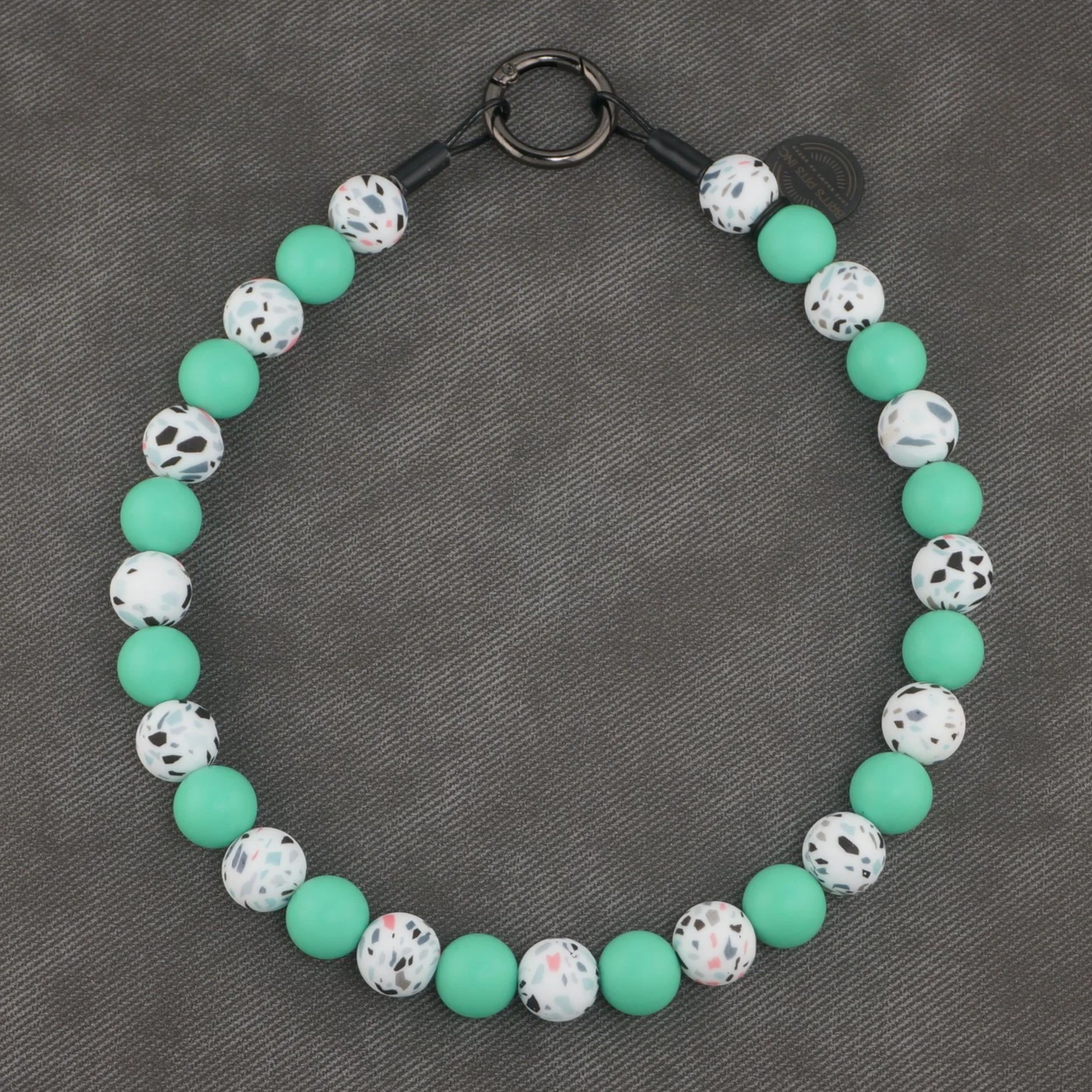 Stylish Custom Dog Collars and Necklaces in teal, white, speckled, terrazzo