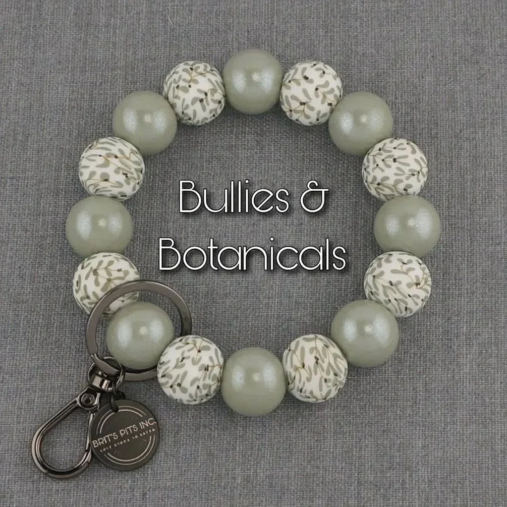 Bullies & Botanicals. Custom and stylish - beaded silicone wristlet keychains in various colors and vibes. Match your dogs collar or necklace!