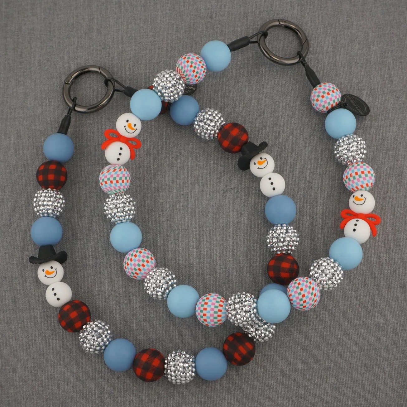 Decorative Snowman Christmas Dog Collars and Necklaces with red plaid, blue, and silver rhinestones. (Copy)