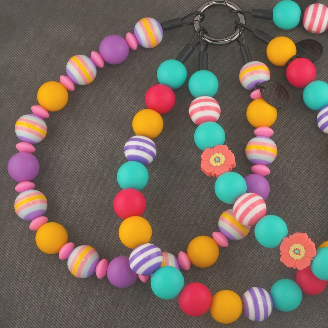 Tropic Like It's Hot! - Stylish beaded dog collars and necklaces in purple and yellow stripes and pastels.