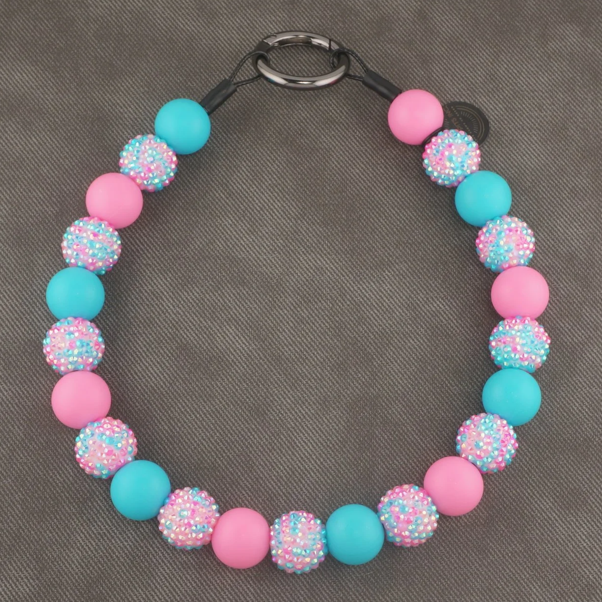 Ocean Eyes & Pink Skies - Stylish beaded dog collar and necklace with bright pink and blue with rhinestones