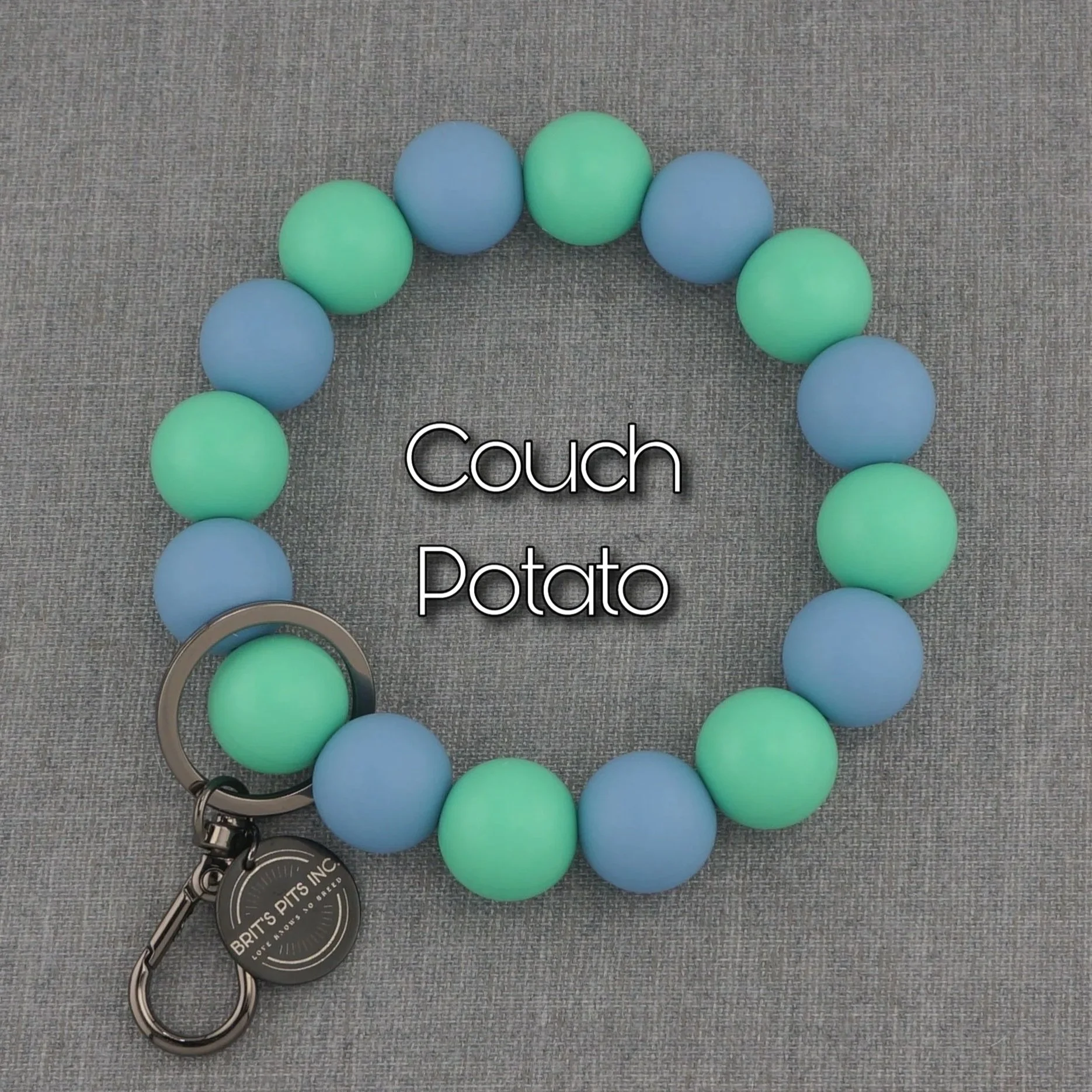 Couch Potato. Soft blue and green match wristlet keychain made with silicone beads.