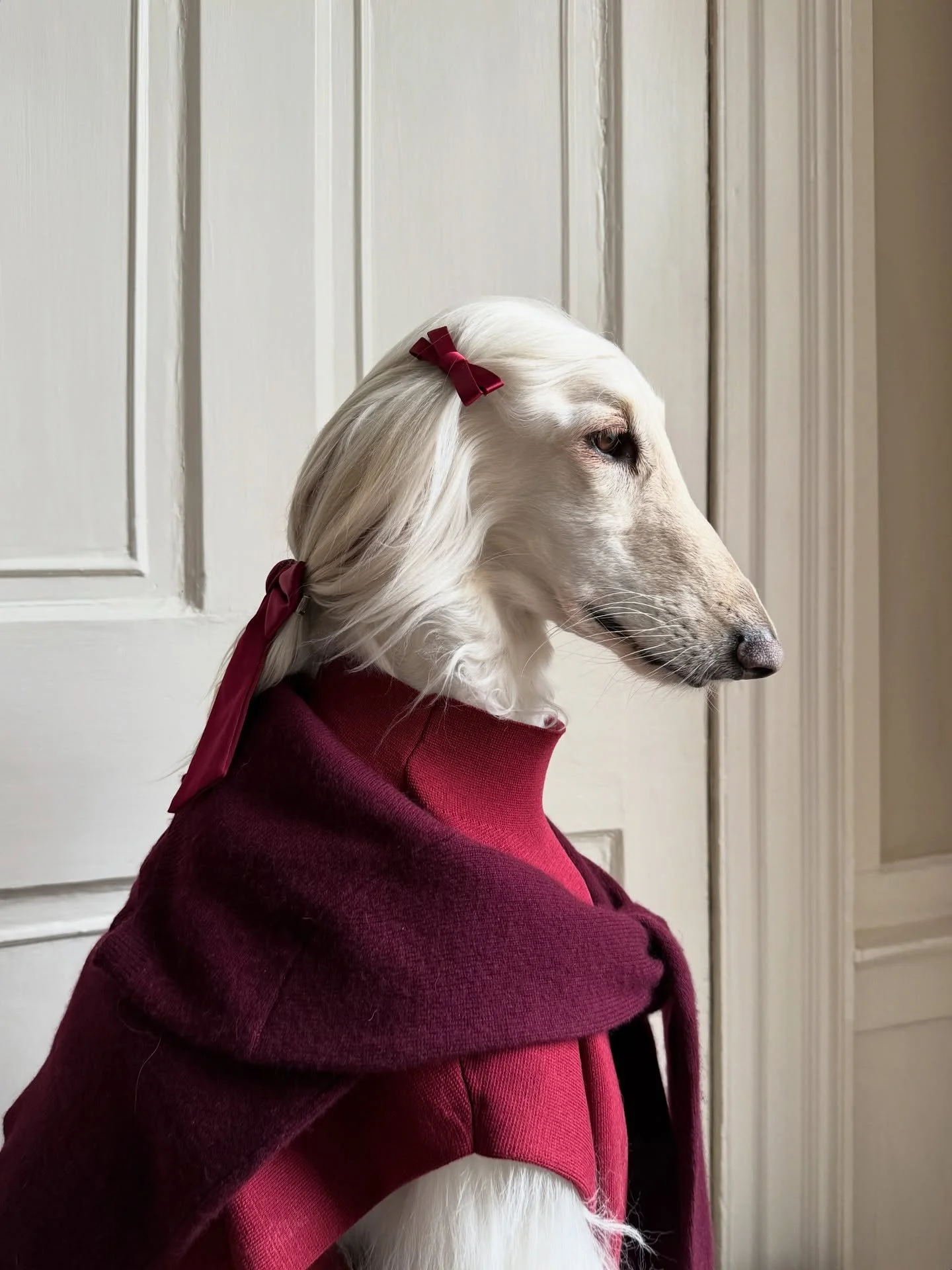 Quiet luxury (but loud hair)

#AfghanHound #Cashmere #Romance #AutumnStyle #InteriorDesign #Burgundy #HairAccessories