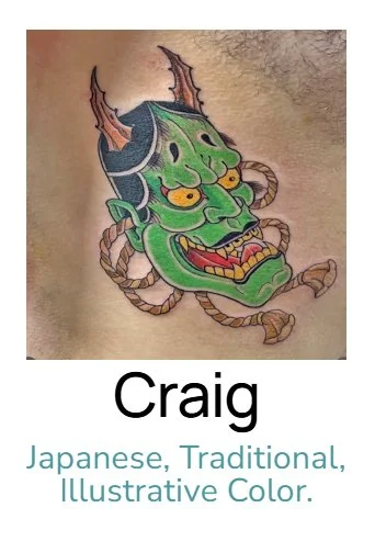 Green Hannya Mask with Ropes-Craig Spencer Artist-Orchard Street Tattoos-Lower East Side LES-NYC-Japanese Style