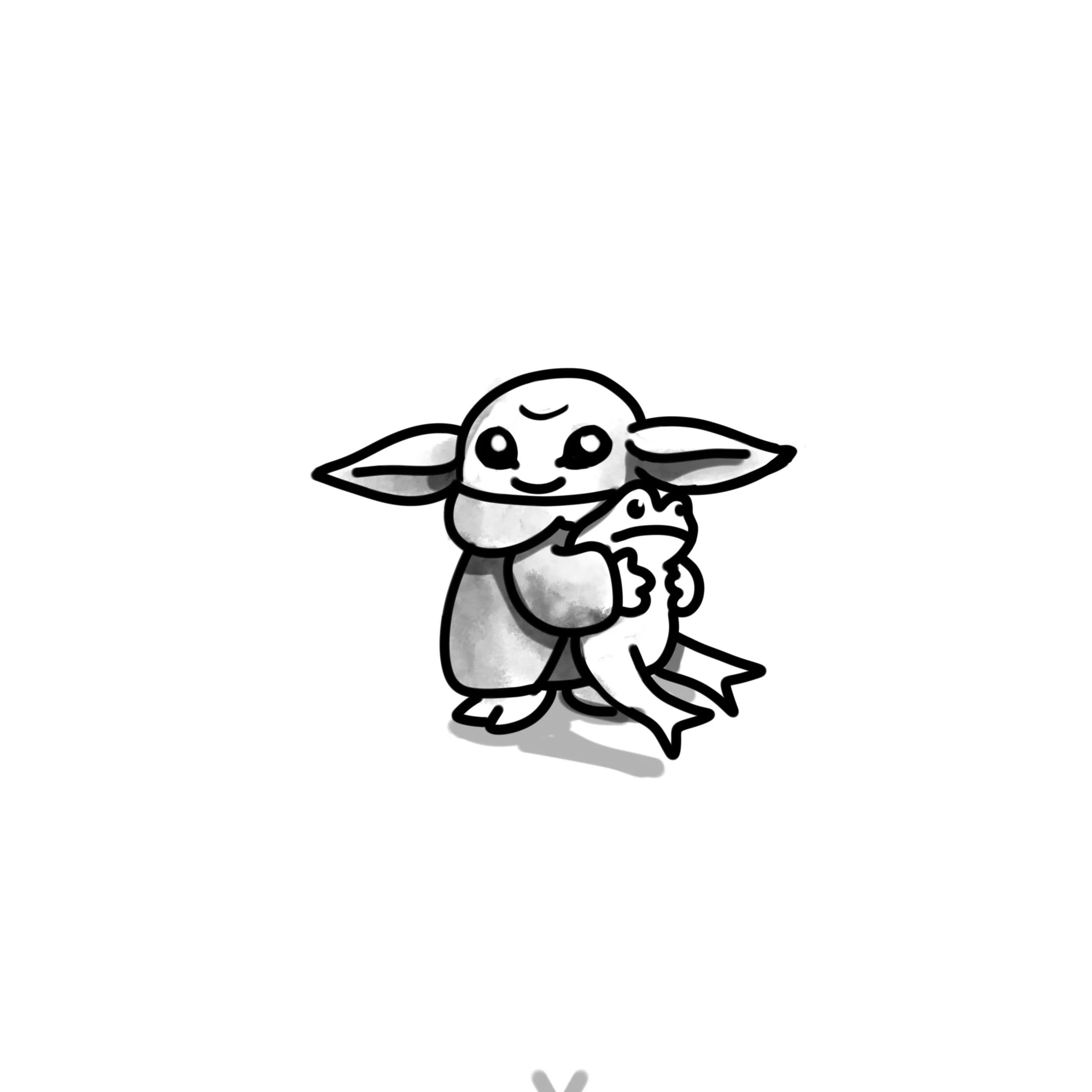 baby yoda holding a snack