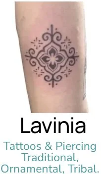 Traditional, ornamental, and tribal tattoo work, plus the shop's weekend piercing service. Bold traditional foundation with a strong eye for ornamental detail.
