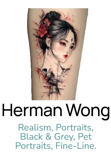 Herman Wong girl head tattoo fineline realism