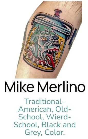 A spike collard wearing War Dog head floating in a jar of formaldehyde-Traditional style tattoo-Mike Merlino Artist-Orchard Street Tattoos-Lower East Side LES-NYC-148 Orchard St.