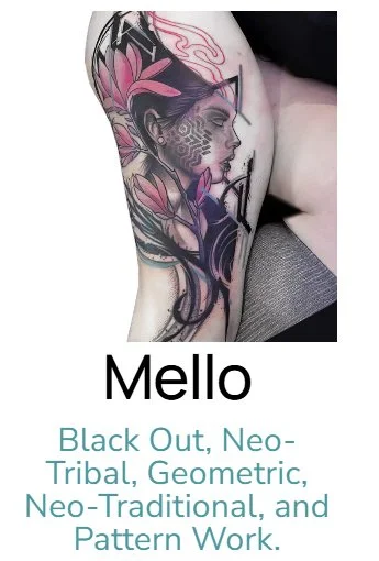 Beautiful Portrait of a Cyber-Punk woman with a tribal and floral pattens-Neo-Traditional style tattoo-Melo Artist-Orchard Street Tattoos-Lower East Side LES-NYC-148 Orchard St.