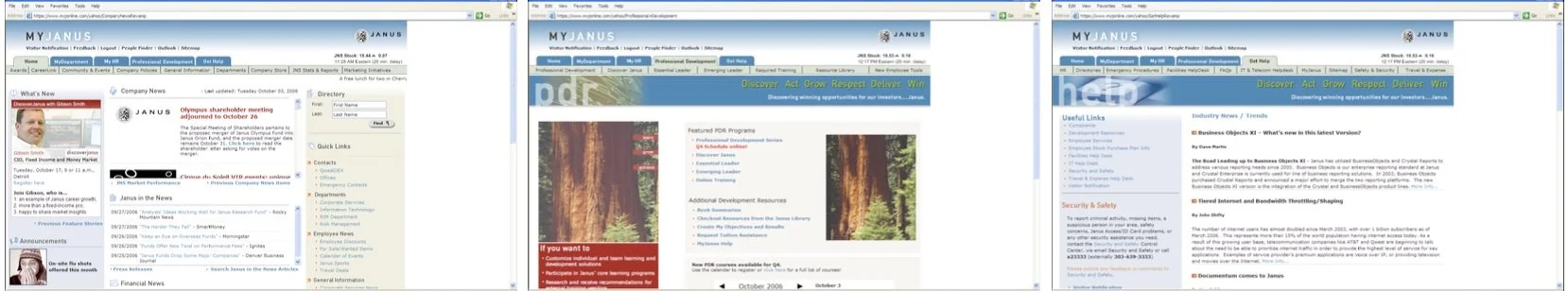 A small demonstration of the various page layouts used in the previous company intranet.