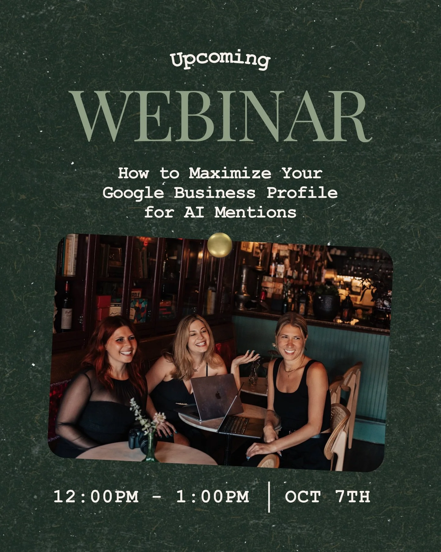 Hey Libra Babies + Others! 

Want Google AND AI to know your business exists? 👀🔎

Join us October 7th from 12&ndash;1 PM for a FREE webinar all about maximizing your Google Business Profile for better visibility, stronger local authority, and more 