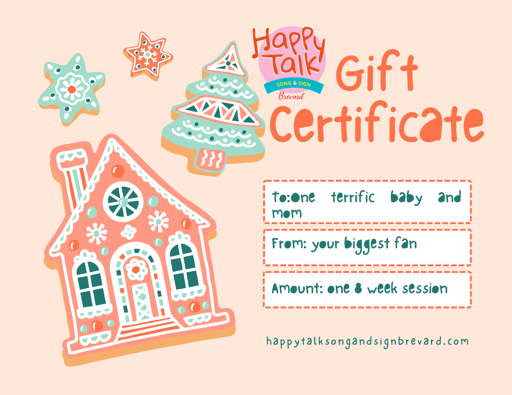 Peach and Mint Holiday Illustrated Gingerbread Cookies Christmas Gift Certificate.png