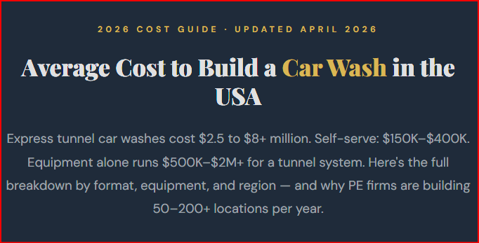 Average Cost to Build a Car Wash in the USA (2026)