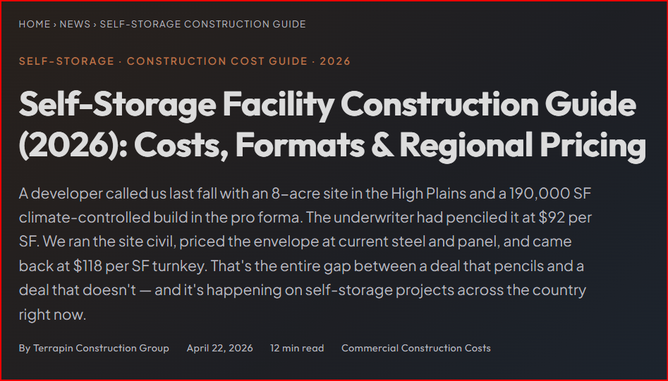 Self-Storage Facility Construction Guide (2026): Costs, Formats &amp; Regional Pricing