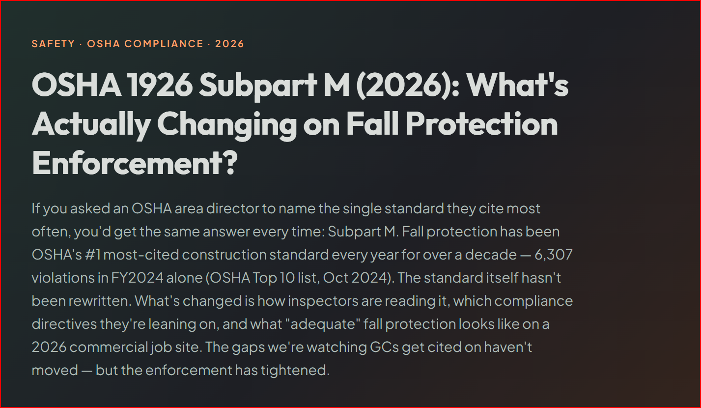 OSHA 1926 Subpart M (2026): What's Actually Changing on Fall Protection Enforcement?