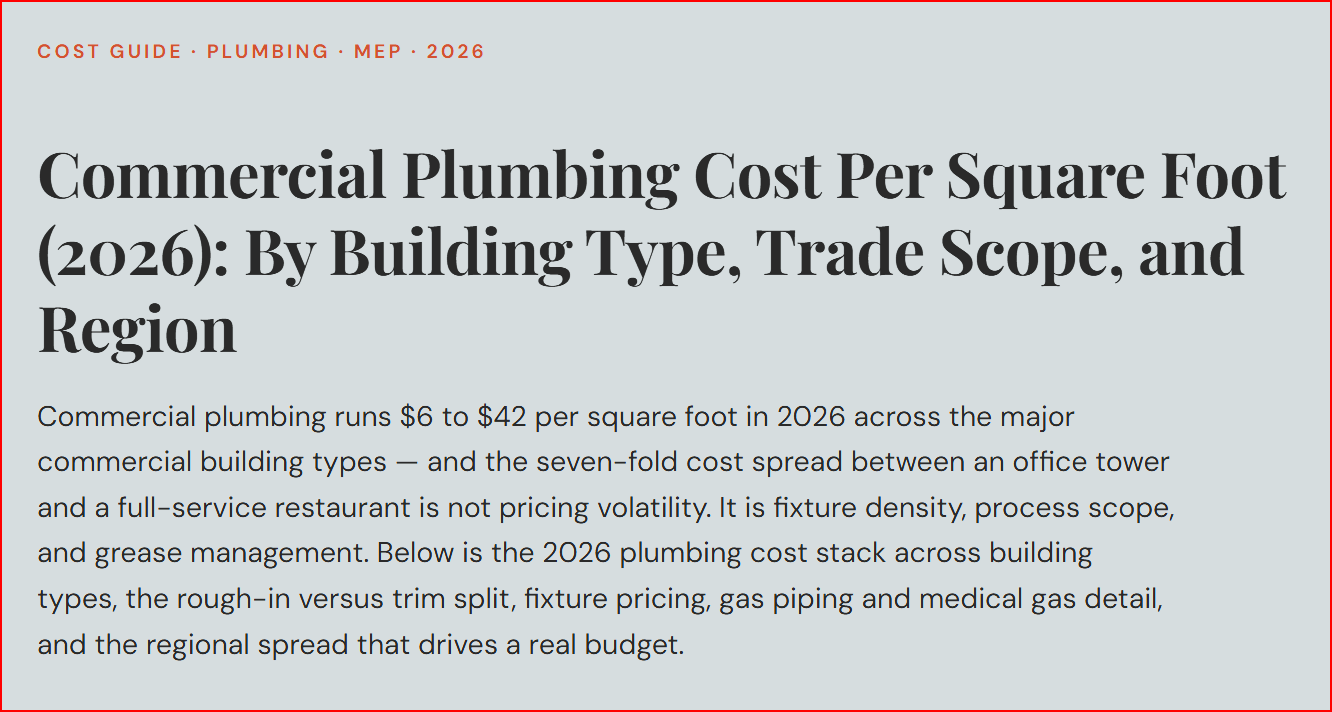 Commercial Plumbing Cost Per Square Foot (2026): By Building Type, Trade Scope, and Region
