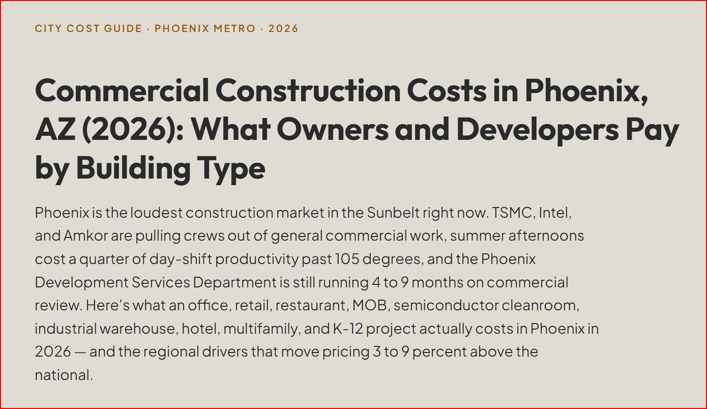 Commercial Construction Costs in Phoenix, AZ (2026): What Owners and Developers Pay by Building Type