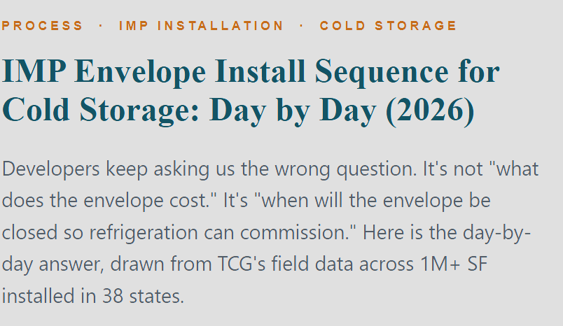 IMP Envelope Install Sequence for Cold Storage: Day by Day (2026)