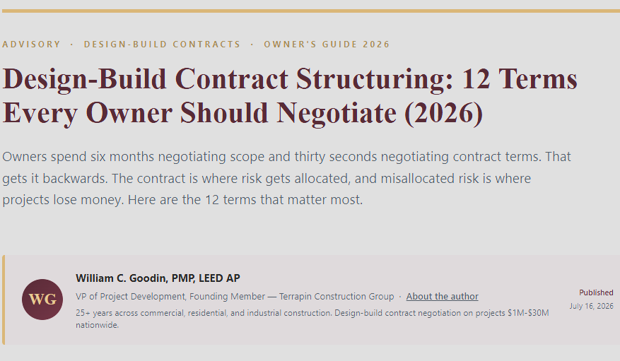Design-Build Contract Structuring: 12 Terms Every Owner Should Negotiate (2026)