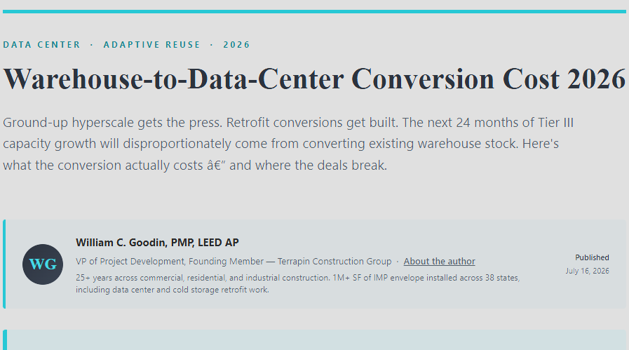 Warehouse-to-Data-Center Conversion Cost 2026