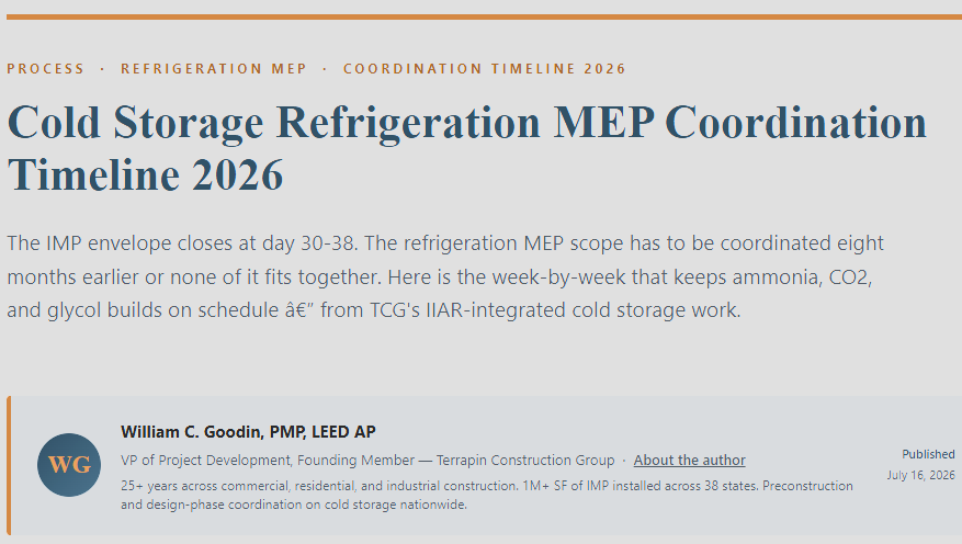 Cold Storage Refrigeration MEP Coordination Timeline 2026