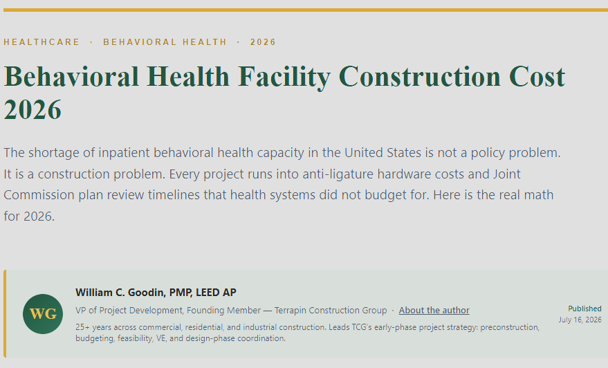 Behavioral Health Facility Construction Cost 2026
