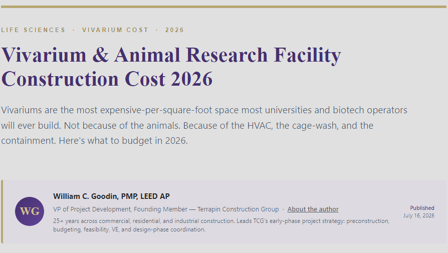 Vivarium &amp; Animal Research Facility Construction Cost 2026