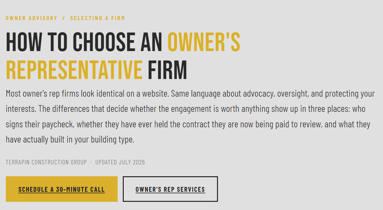 How to Choose an Owner's Representative Firm