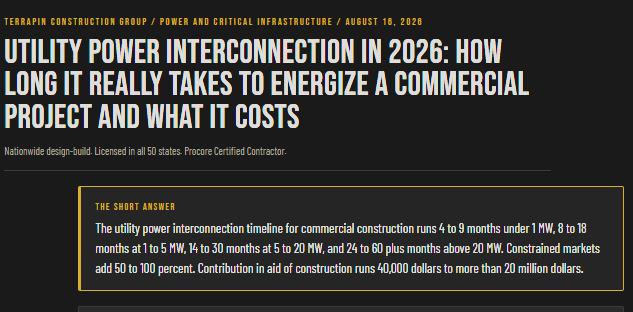 Utility power interconnection timeline and cost for commercial projects 2026