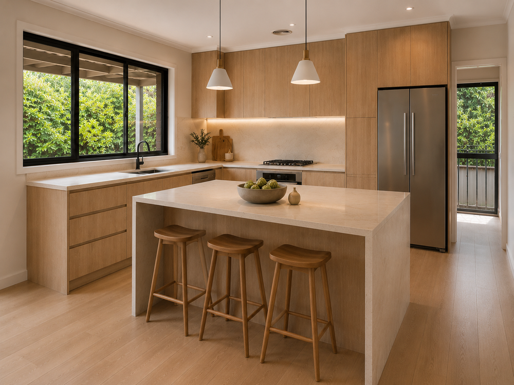 Warm timber kitchen renovation by Bluestone Build Co.