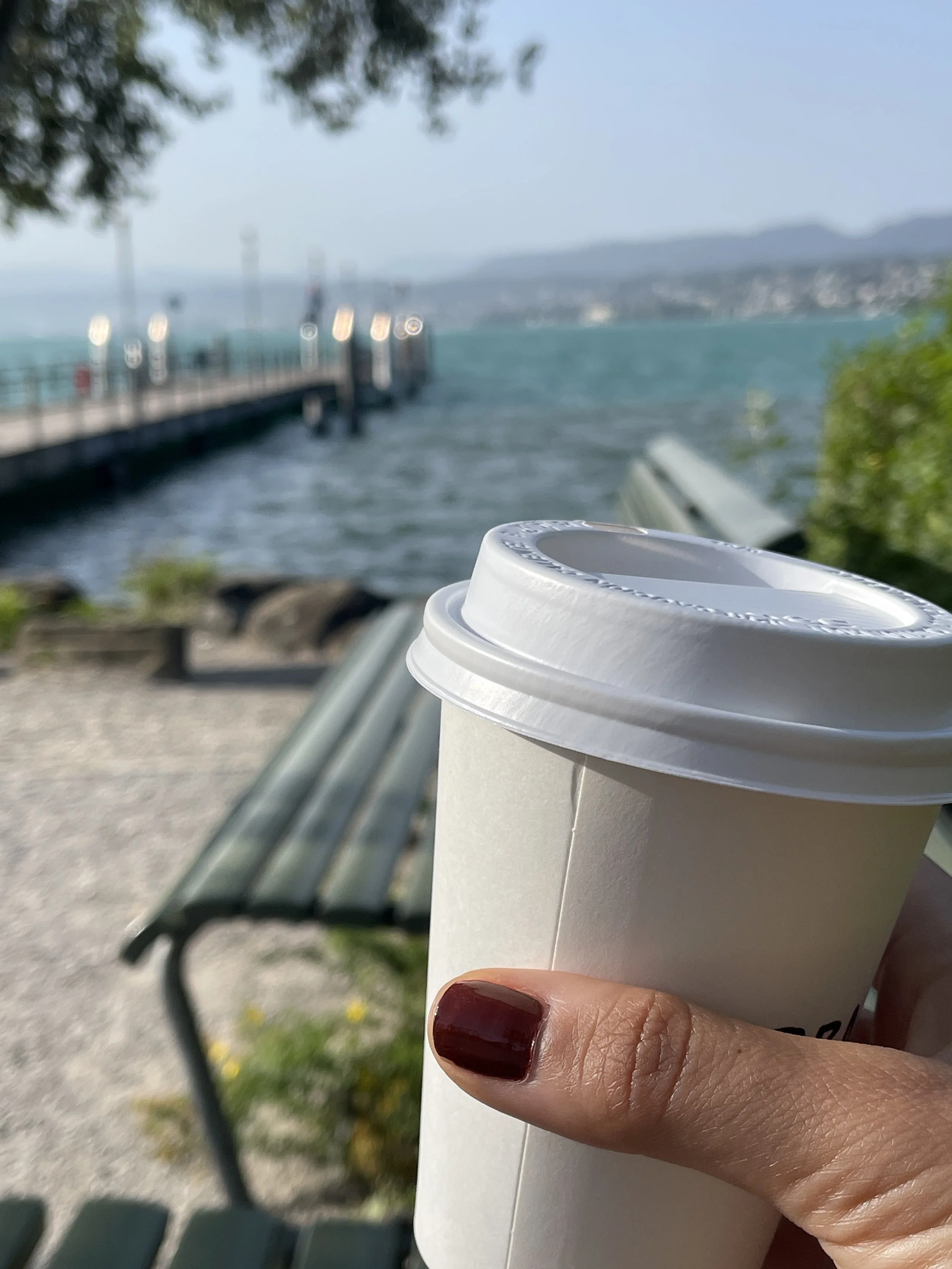 quiet reflective moment by the water  considering online therapy abroad